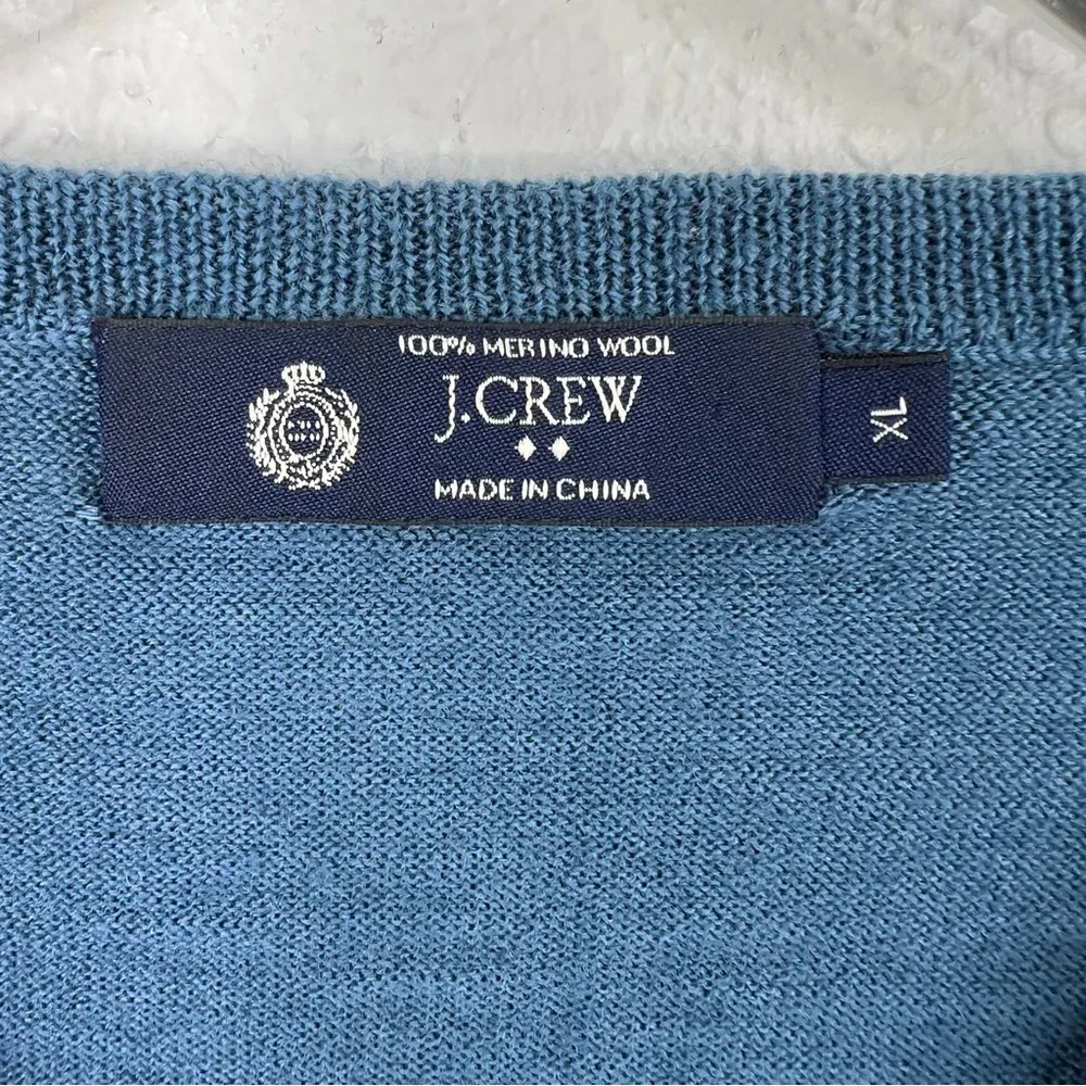 J. CREW Men’s Heather Blue 100% Merino Wool V-Neck Pullover Sweater XL